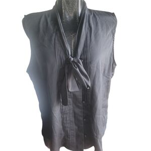 Pure Alfred Sung Black Sleeveless Blouse with Tie Neck XXL